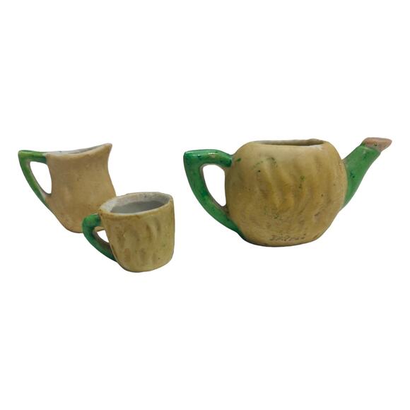 3 Pc Set 1920's Japan Kewpie Doll Face Child's Miniature Tea Pot Cup Creamer - Picture 7 of 14